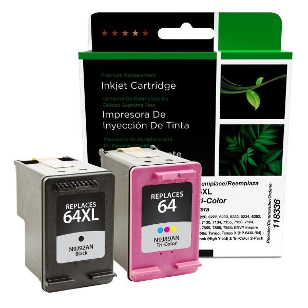 Clover Imaging Remanufactured Clover Imaging Remanufactured Black High Yield, Tri-Color Ink Cartridges for HP 64XL/64 (3YP23AN) 2-Pack