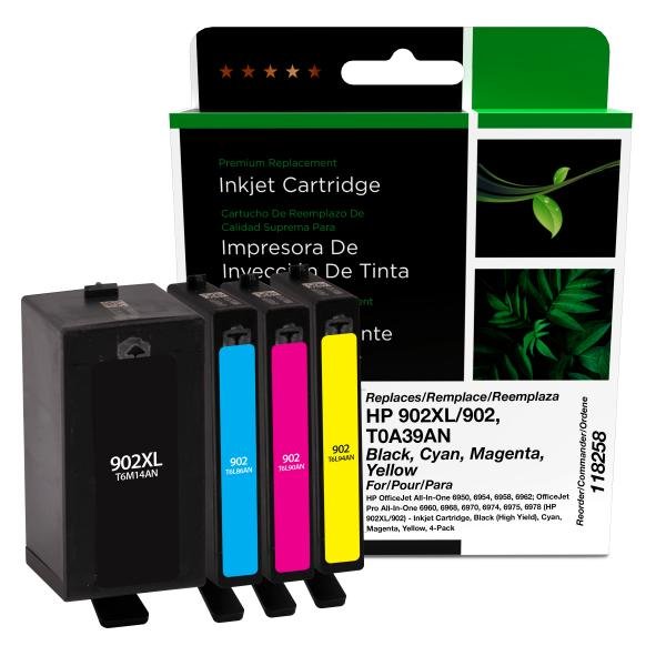 Clover Imaging Remanufactured Black High Yield, Cyan, Magenta, Yellow Ink Cartridges for HP 902XL/902 (T0A39AN) 4-Pack